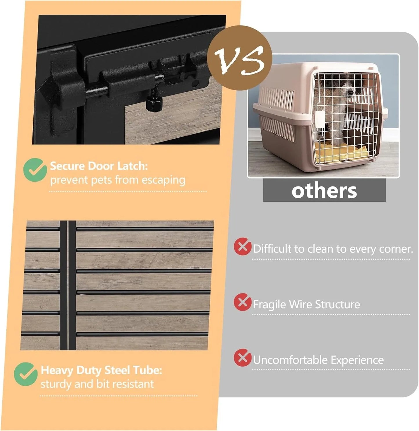 Wooden Heavy Duty Dog Cage Side End Table, Indoor Dog Kennel, Decorative Style Steel Tube Structure Pet Crate House for Dog