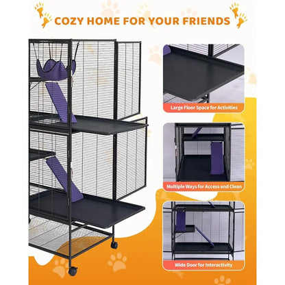 Metal Small Animal Cage,64 in H erret Cage or Small Animals - 4 Tier Large Hamster Cage with Removable p, Hammock, Extra Storage