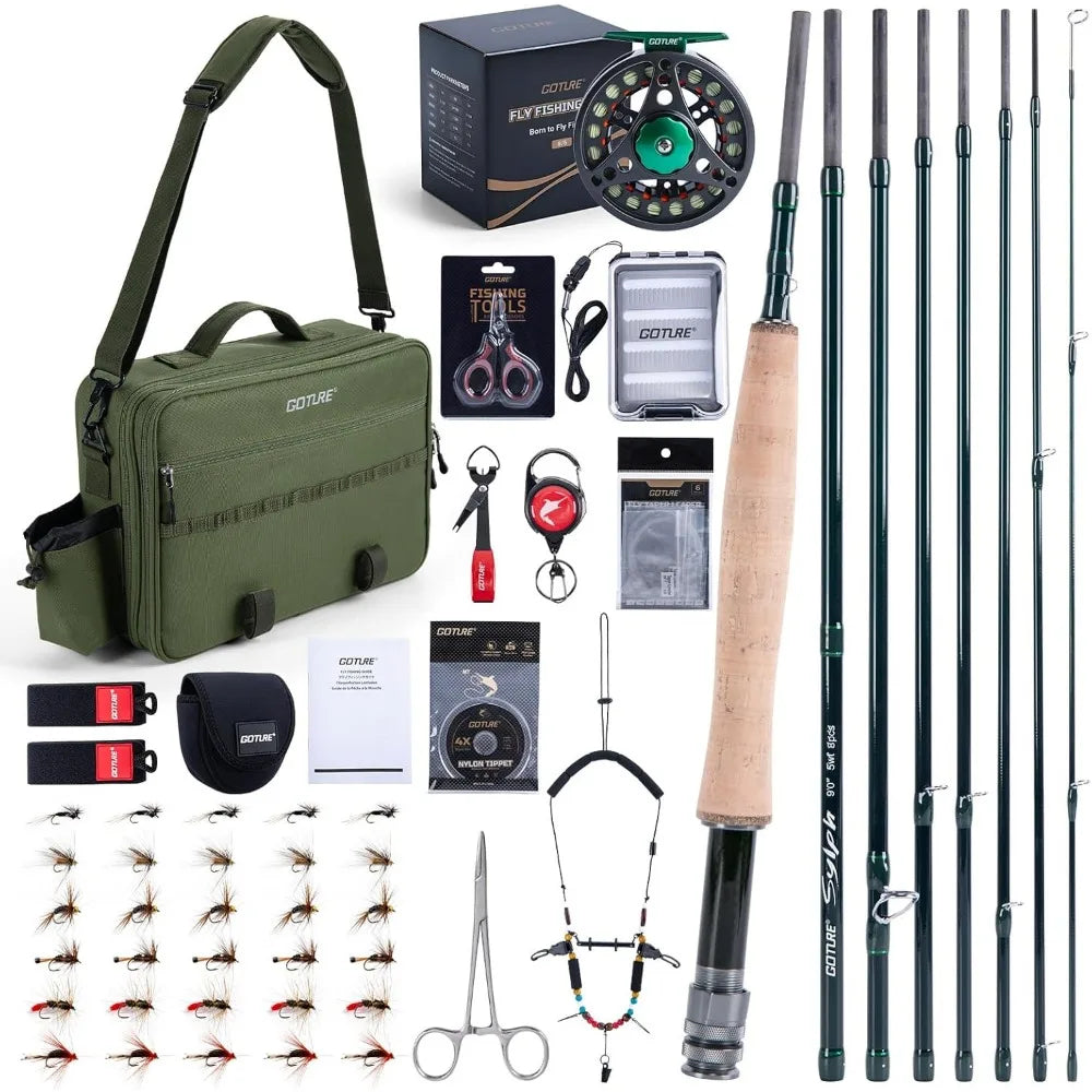 Complete Nine Foot Four Piece Fly Fishing Combo with Rod Reel Line Flies Leader Tippet Forceps Nipper and Starter Kit