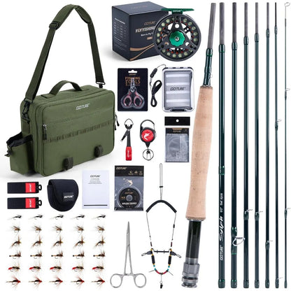 Complete Nine Foot Four Piece Fly Fishing Combo with Rod Reel Line Flies Leader Tippet Forceps Nipper and Starter Kit