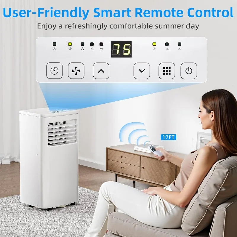 Portable Air Conditioner 8000 BTU, Remote Control, Fan Mode, Cools 350sq. ft, 24 Hour Timer, Quiet Operation,Window, 2 Fan Speed