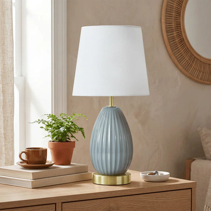 18-Inch Table Lamp with E26 Black Bakelite Socket, 60W Max (Bulb Excluded), Rotary Switch, Antique Brass & Light Blue Finish