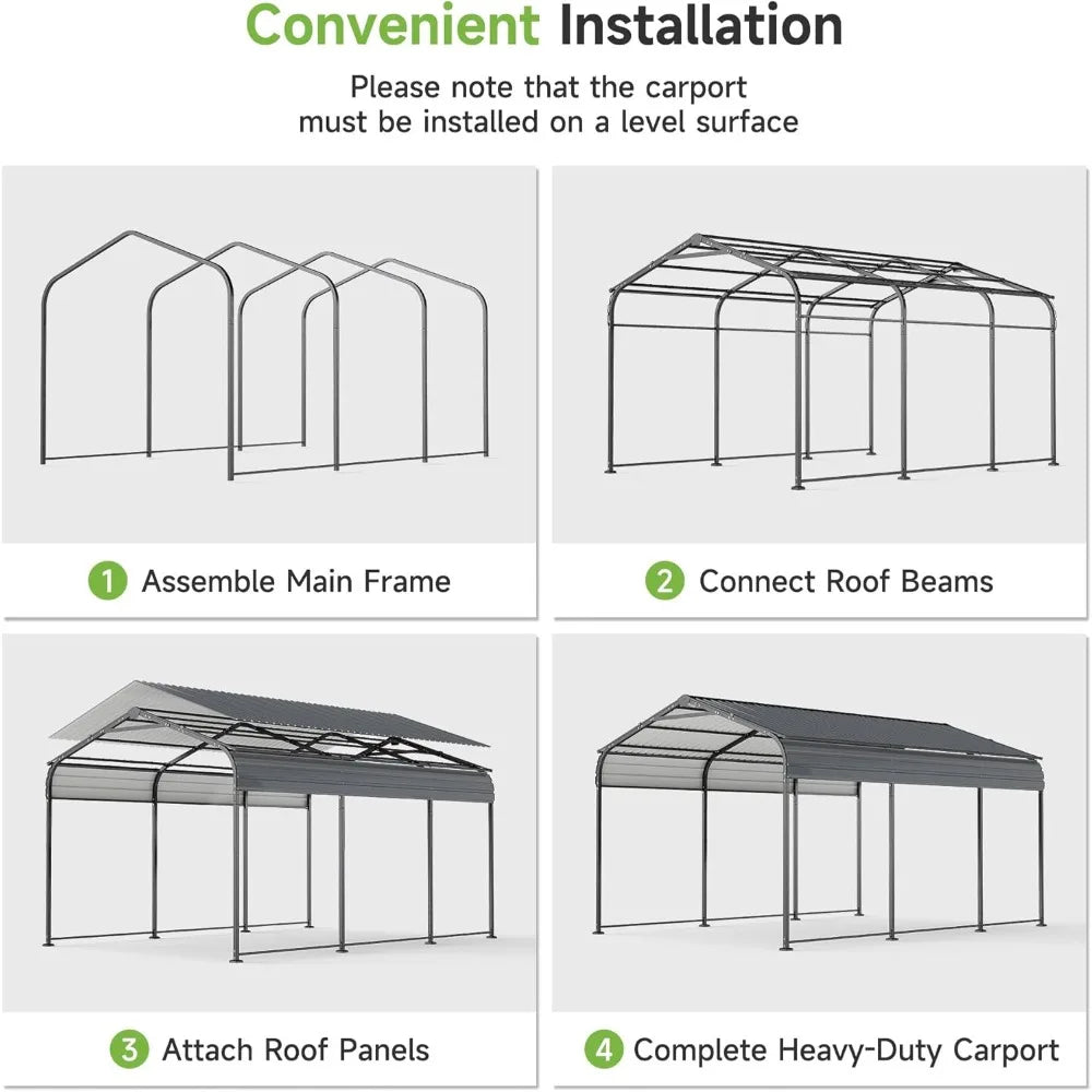 10×15FT Metal Carport, Heavy Duty Car Port, All-Weather Outdoor Storage Trucks,Boats,Cars,Galvanized Steel Roof, Vertical Stripe
