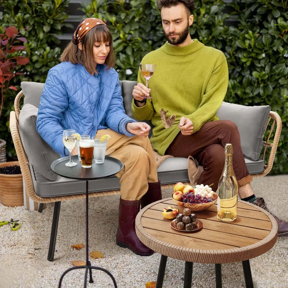 All-Weather Wicker Rattan Outdoor Patio Loveseat with Cushions and Lumbar Pillows, 2-Seater Sofa Set