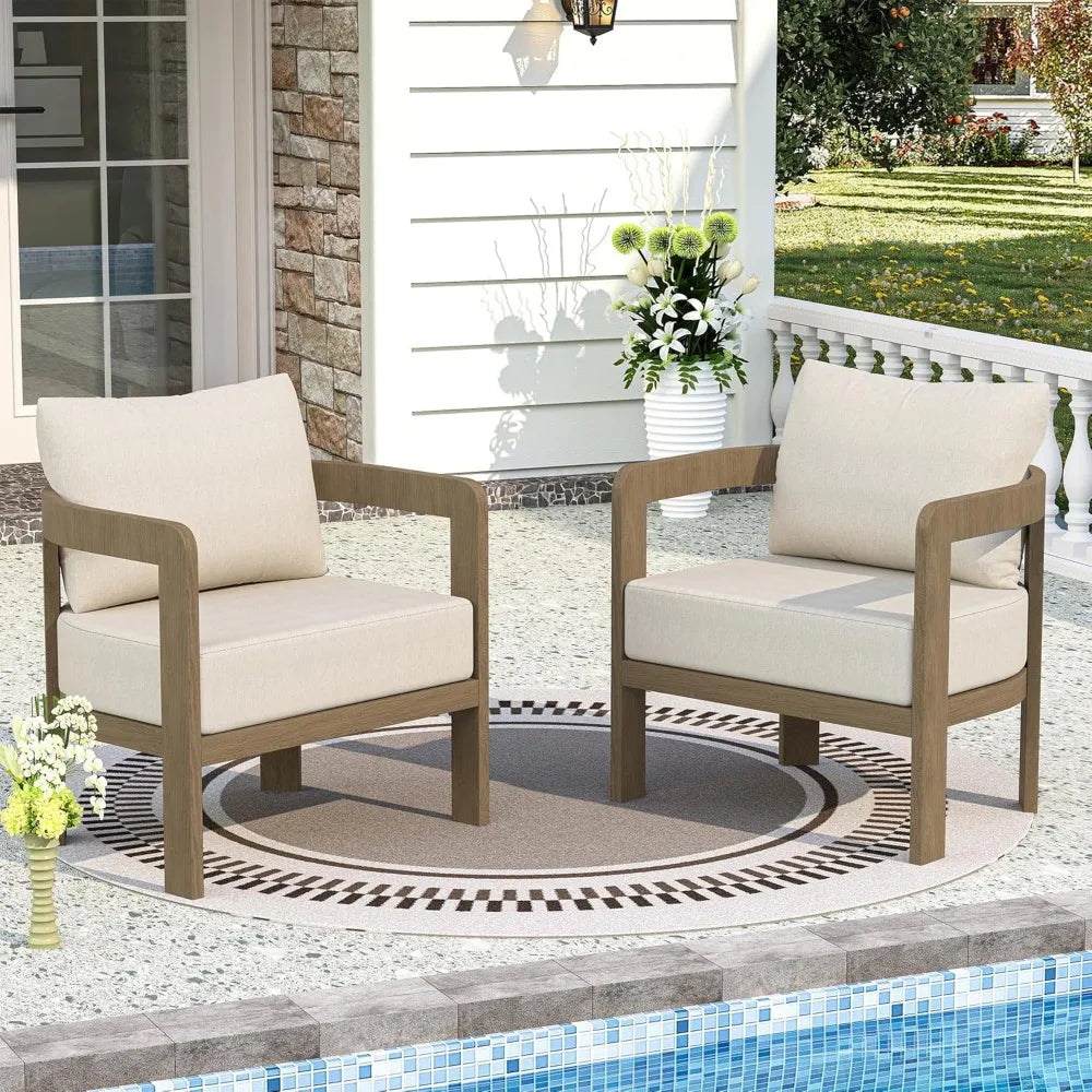 Outdoor Furniture Set, 2Pcs Patio Armchairs, Metal Modern Outside Furniture with 6'' Thick Cushions, Outdoor Conversation