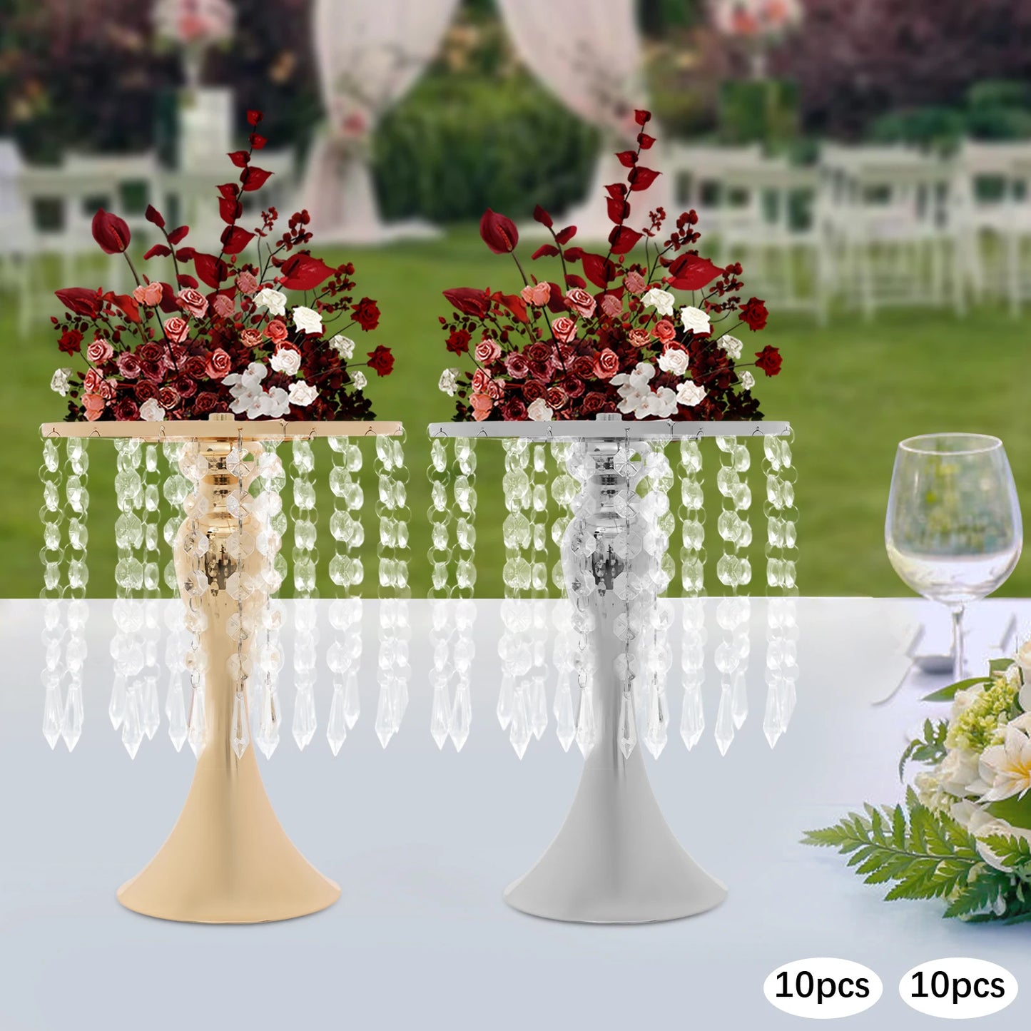 10Pcs Wedding Centerpieces for Tables 26cm Tall Crystal Flower Stand Floral Vases for Gift Baptism Party Decor Gold/Sliver