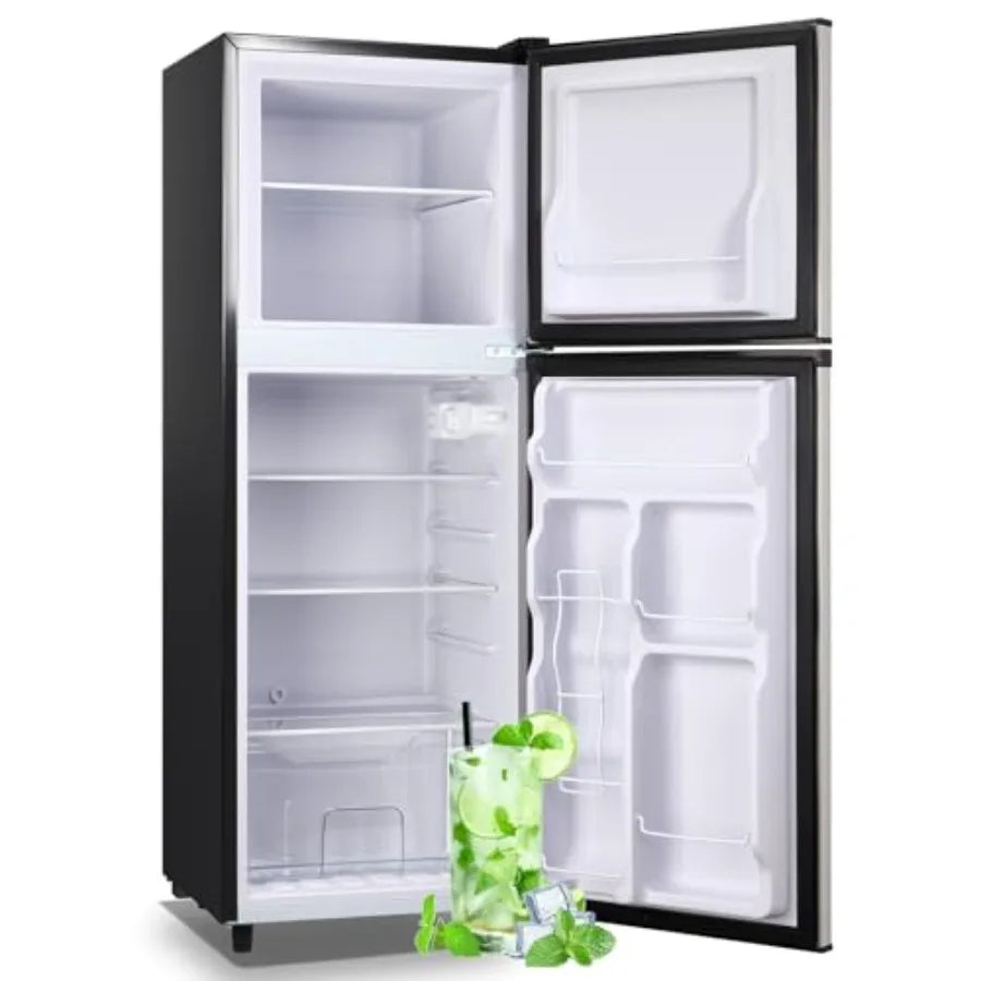 5.0 Cu.ft Mini Fridge Small Refrigerator with Drink Holder Double Door Refrigerator Adjustable Glass Shelves for Home Apartment