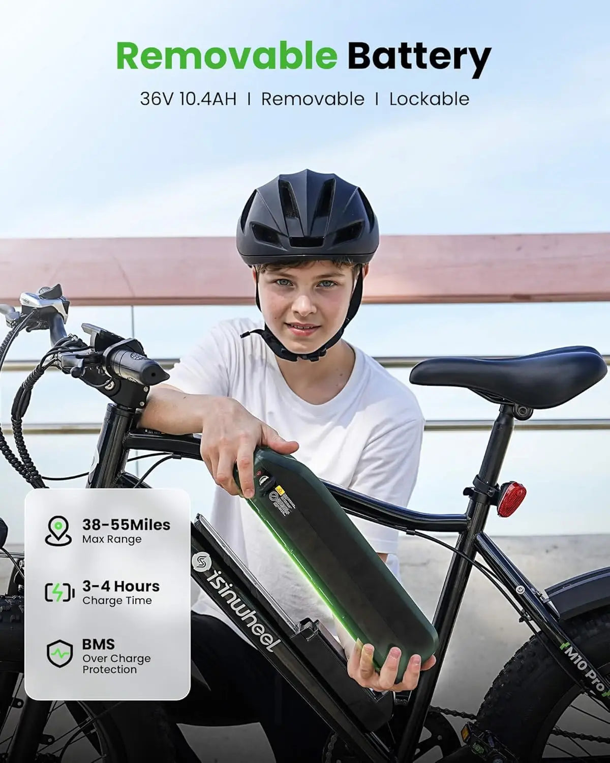 isinwheel M10 20"x4" Pro Electric Bike, 1000W Peak Motor, 22 MPH  Fat Tire Ebike for Adults, Teens & Women