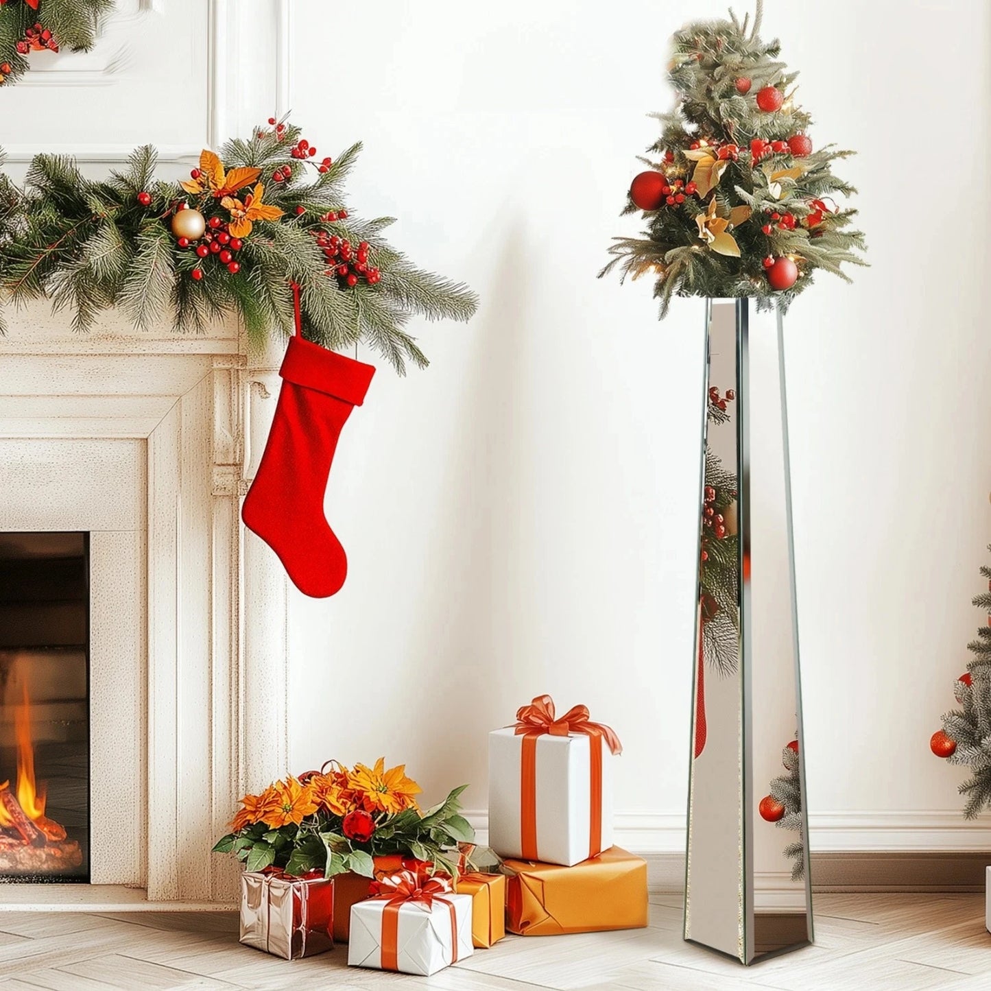 30" Tall Mirrored Floor Vase, Silver Big Vases for Decor Living Room, Home Decorative Vases for Dried Flower