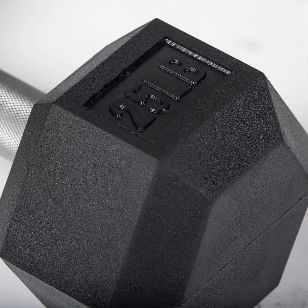 Titan Fitness 25-Pound Black Rubber Hex Dumbbells with Straight Stainless Steel Handles for Strength Training