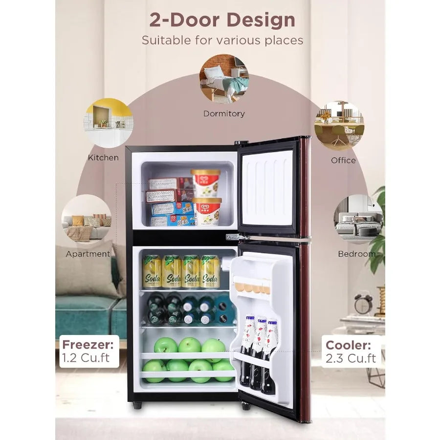 3.5 Cu.Ft Mini Fridge with Freezer Compact Refrigerator with 2 Doors for Office Kitchen Dorm and Bedroom Small Fridge with 7 Le
