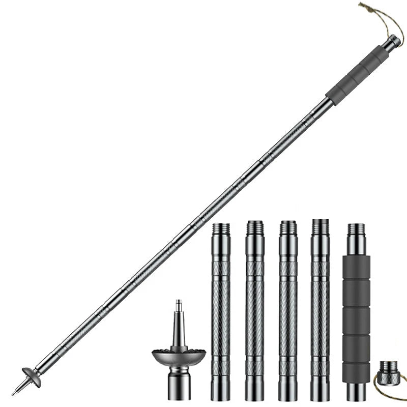Trekking Poles Multifunctional Lightweight Foldable Aluminum Alloy Alpenstock Outdoor Camping Hiking Stick Self Defense Stick