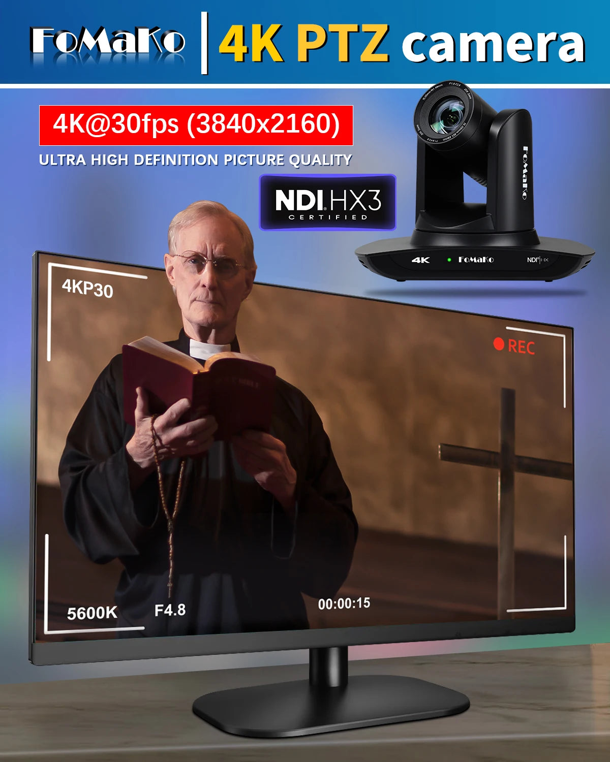 FoMaKo 4K 20X Optical Zoom PTZ Camera HDMI NDI AI Auto-Tracking Gen 3,NDI PTZ Camera 4K + NDI PTZ Controller, K20UH NDIx3+KC608N