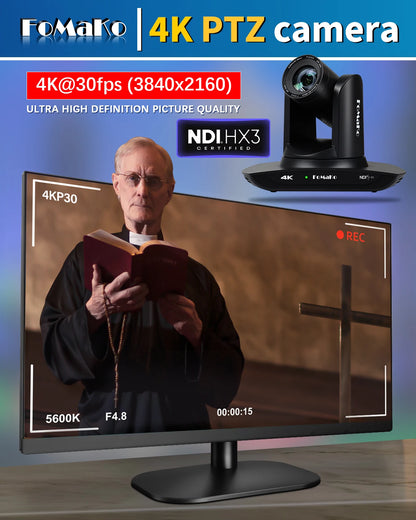FoMaKo 4K 20X Optical Zoom PTZ Camera HDMI NDI AI Auto-Tracking Gen 3,NDI PTZ Camera 4K + NDI PTZ Controller, K20UH NDIx3+KC608N