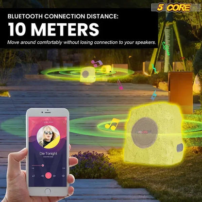Rock Speaker Outdoor Waterproof Bluetooth Garden Speakers Solar & USB Charging RGB Colfor Patio Pool & Home