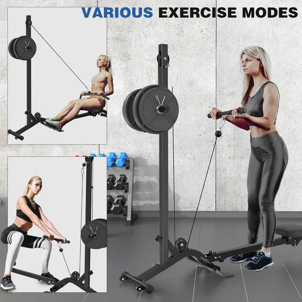 Dual-Function Folding Rowing Machine with Adjustable Lat Pulldown and Low Row Cable Exercise Equipment