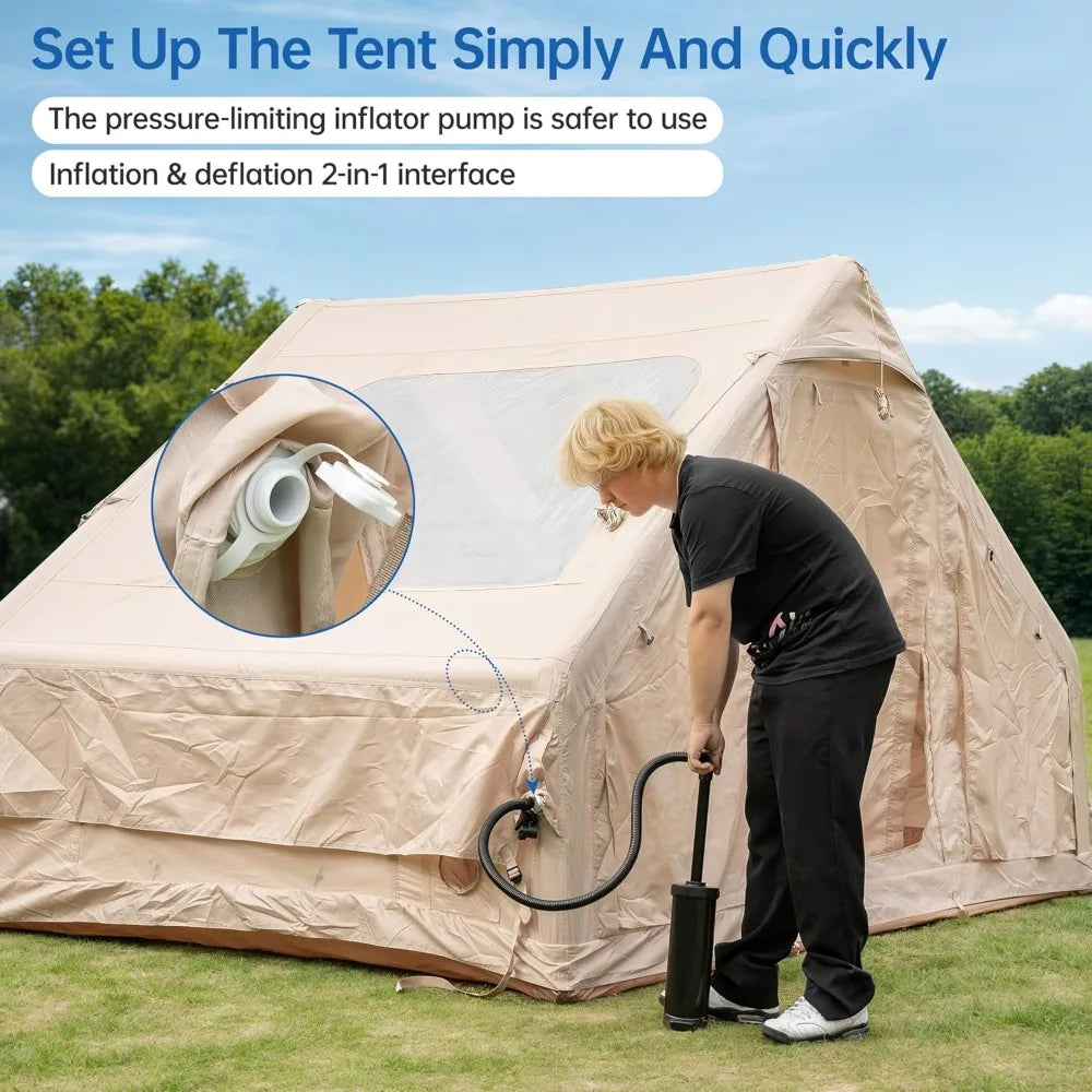 Inflatable Camping Tent with Pump & Awning,8-14 Person Air Tents for Camping Adult, Large Waterproof Oxford Family Glamping Tent