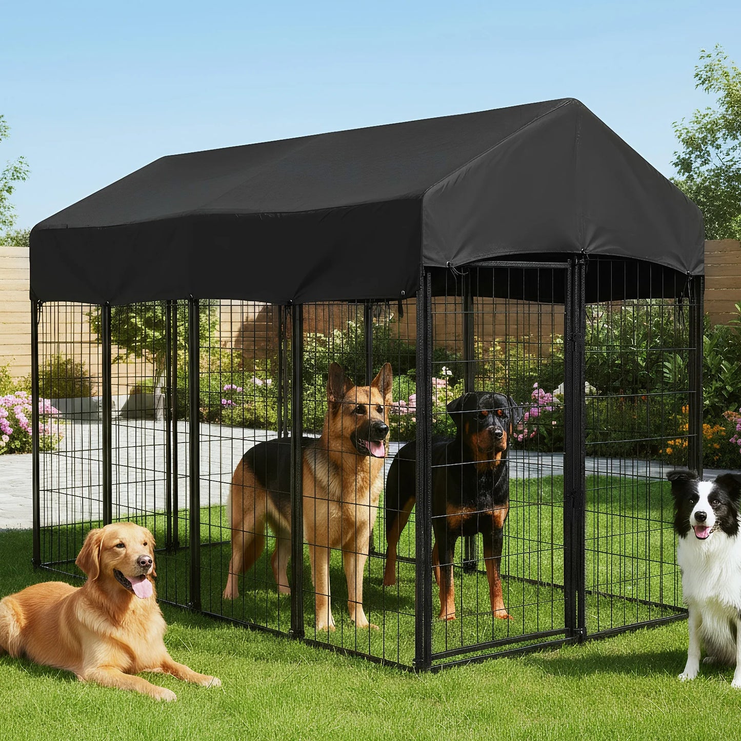Outdoor Secure Wire Crate Kennel Waterproof Tarpaulin Heavy Duty Welded Wire Steel Dog Playpen Fence for Small/Medium Dogs