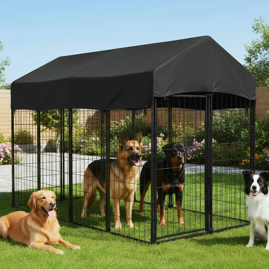 Outdoor Secure Wire Crate Kennel Waterproof Tarpaulin Heavy Duty Welded Wire Steel Dog Playpen Fence for Small/Medium Dogs