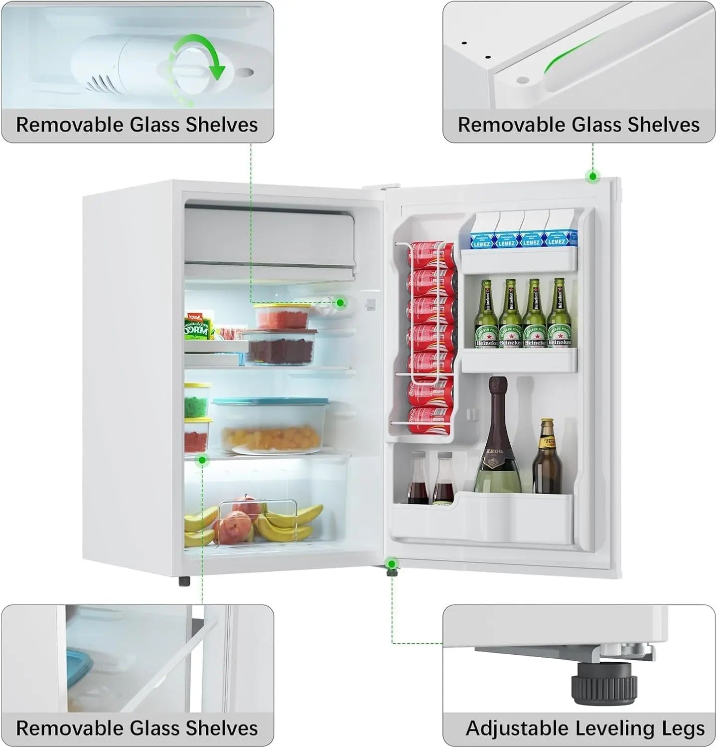 4.3 Cu.Ft Mini Fridge with Freezer, Compact Single Door Refrigerator Adjustable Thermostat Energy-Efficient & Low Noise