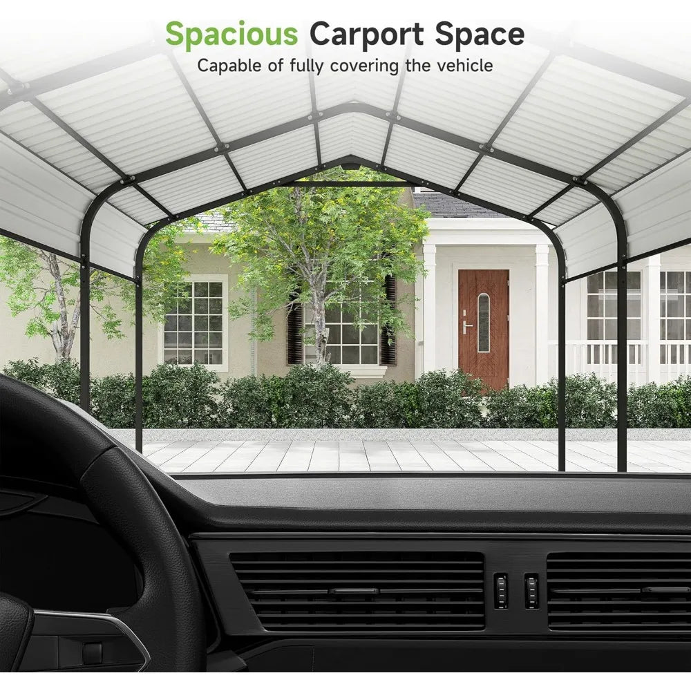 10×15FT Metal Carport, Heavy Duty Car Port, All-Weather Outdoor Storage Trucks,Boats,Cars,Galvanized Steel Roof, Vertical Stripe