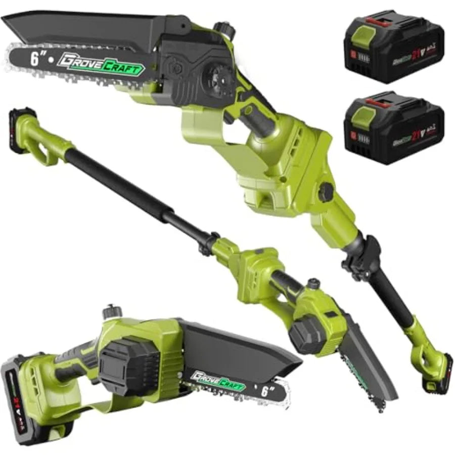 2-IN-1 Cordless Pole Saw and Mini Chainsaw Two 4.0Ah Battery Powered 6 Inch Electric Pole Chainsaw 15Ft MAX Reach Pole Saw for