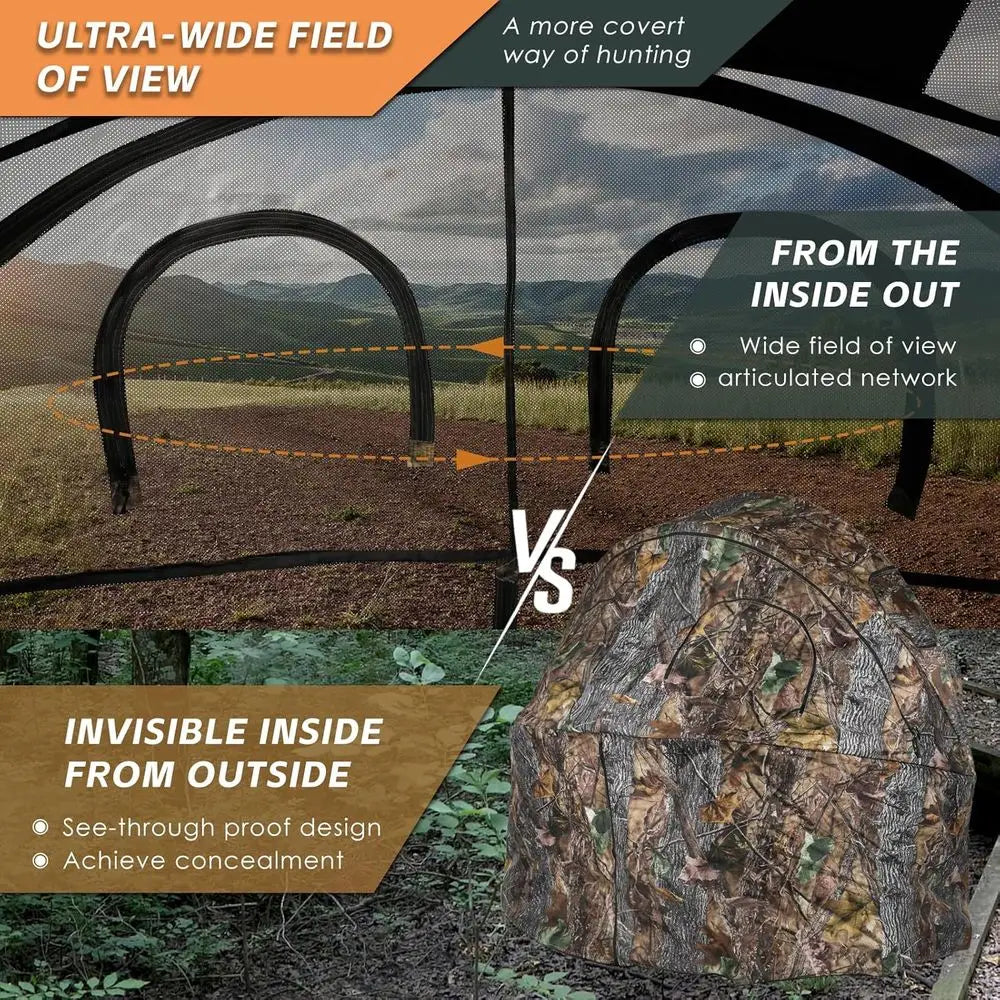 Portable Camouflage Chair Tent for One Person with Carry Bag - Half-Person See-Through Hunting Blind