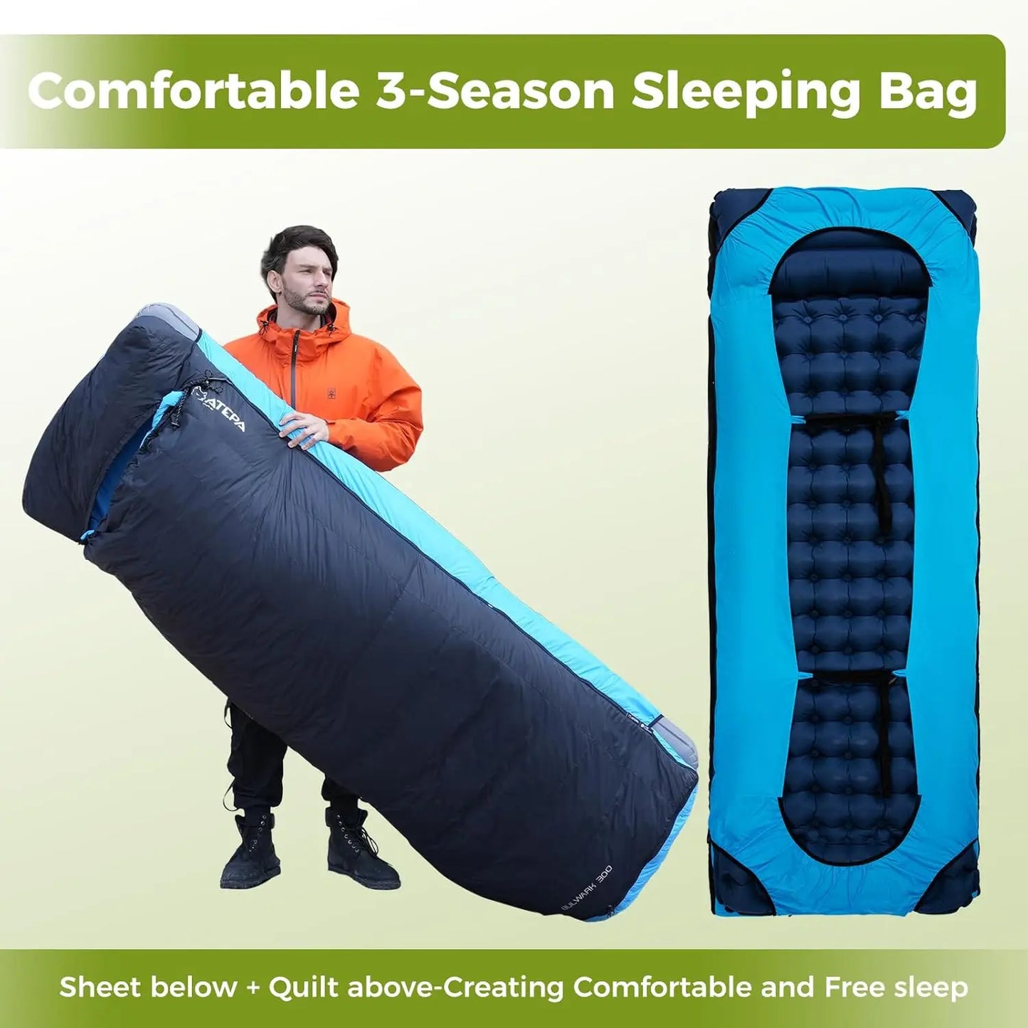 Ultralight 3-Season Recycled Sleeping Bag for Adults, 650FP/700FP, Compact Design with Compression Sack for Backpacking and Camp