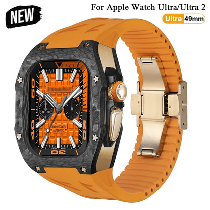 Modification Kit Carbon Fiber Case For Apple Watch Ultra 2 49mm Fluororubber Strap Luxury Mod Kit for iWatch Ultra 49MM