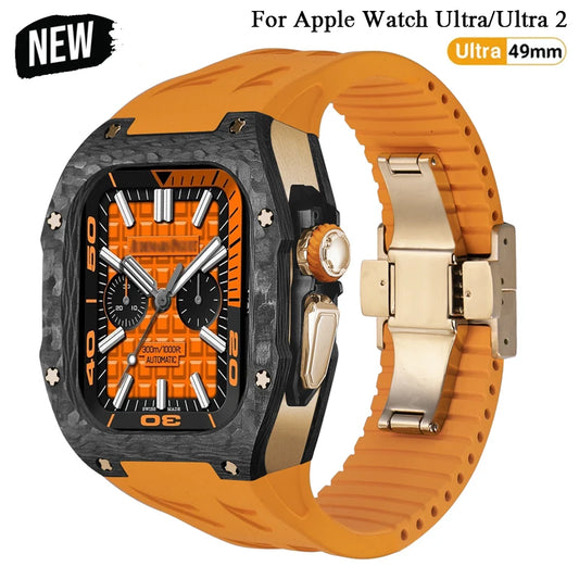 Modification Kit Carbon Fiber Case For Apple Watch Ultra 2 49mm Fluororubber Strap Luxury Mod Kit for iWatch Ultra 49MM