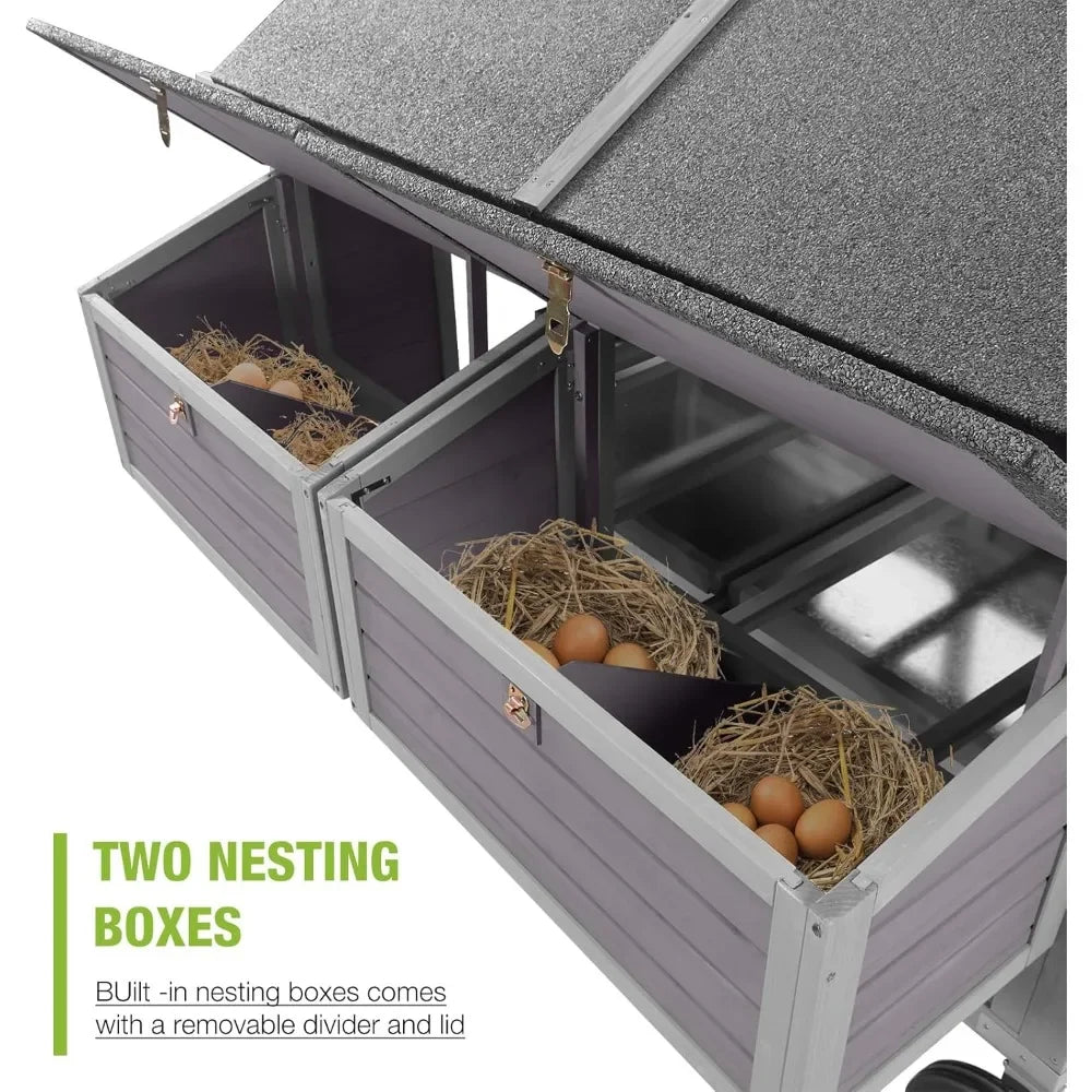 Chicken Coop for 10-12 Chickens with Large Wheels Wooden Large Chicken Coop Spacious Habitat with 4 Perches 4 Nesting