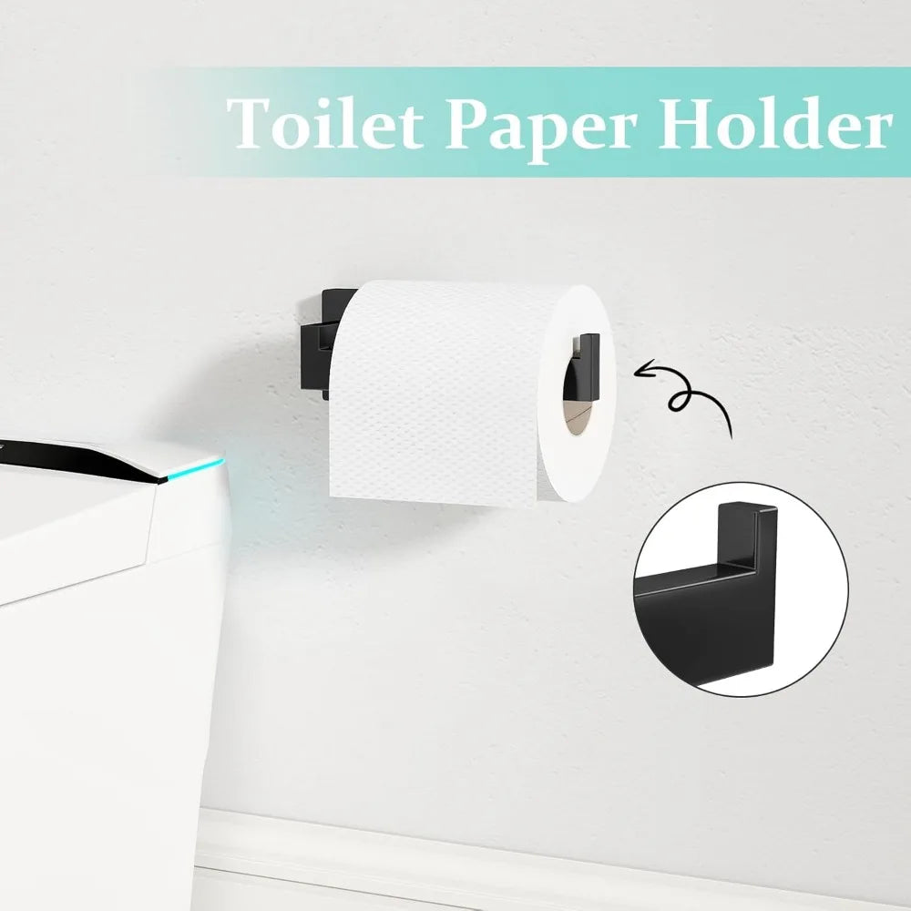 Stainless Steel Wall-Mounted Towel Rack, 24 Inch Matte Black Bathroom Hardware Set with Towel Bar for Modern Home Decor