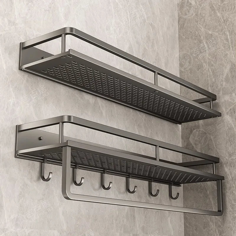 Wall Mounted Bathroom Shelf Punch-free Shampoo Storage Rack For Kitchen Holder Square Aluminum Bath Rack Organizer Accessories