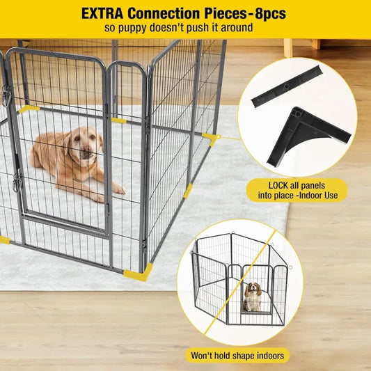 Dog Playpen, Foldable Metal Pet Dog Exercise Fence Pen with Door Gate, Heavy Duty Metal Small Animal Fence, Dog Kennel Outdoor (