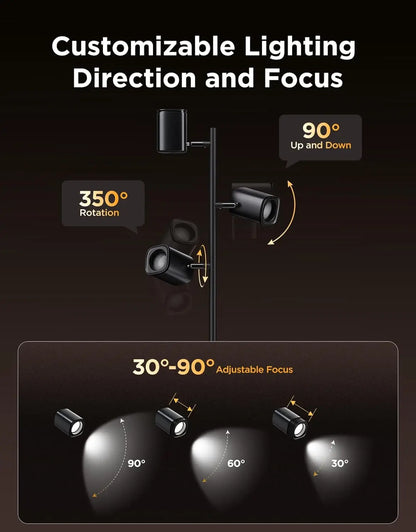 Smart Tree Floor Lamp with Matter, 3 Rotatable Lights, 64 Dynamic Scenes, Music Sync for Living Room