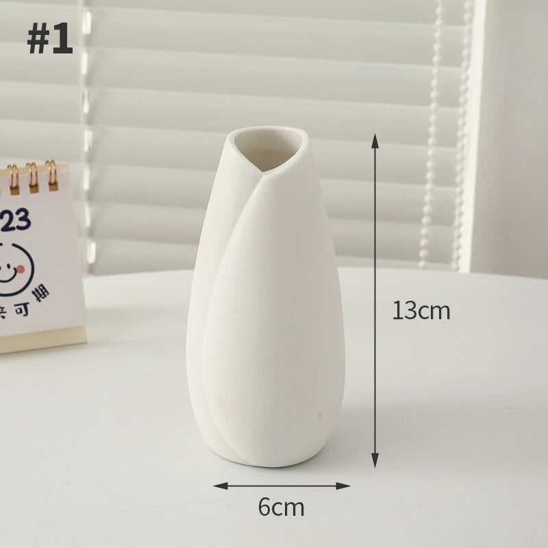 White Ceramic Vases Decorative Pottery Vase Dried Arrangement Flower Bottle Vases Decoration Home Room Decor Modern Decor Vases