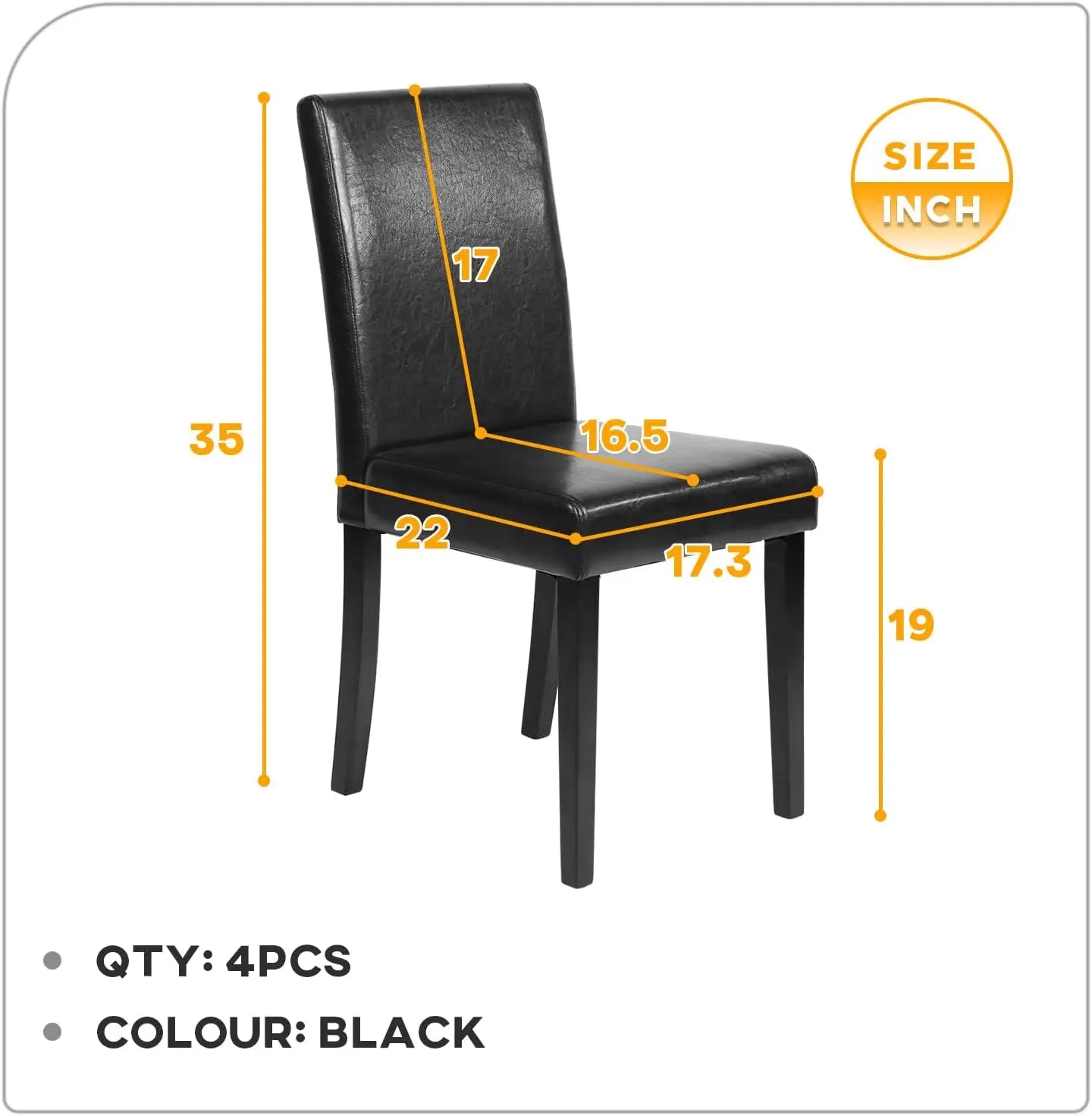 Dining Chairs Set of 4,Dining Room Chairs,Side PU Cushion Chairs with Waterproof Surface and Wood Legs Leather Black