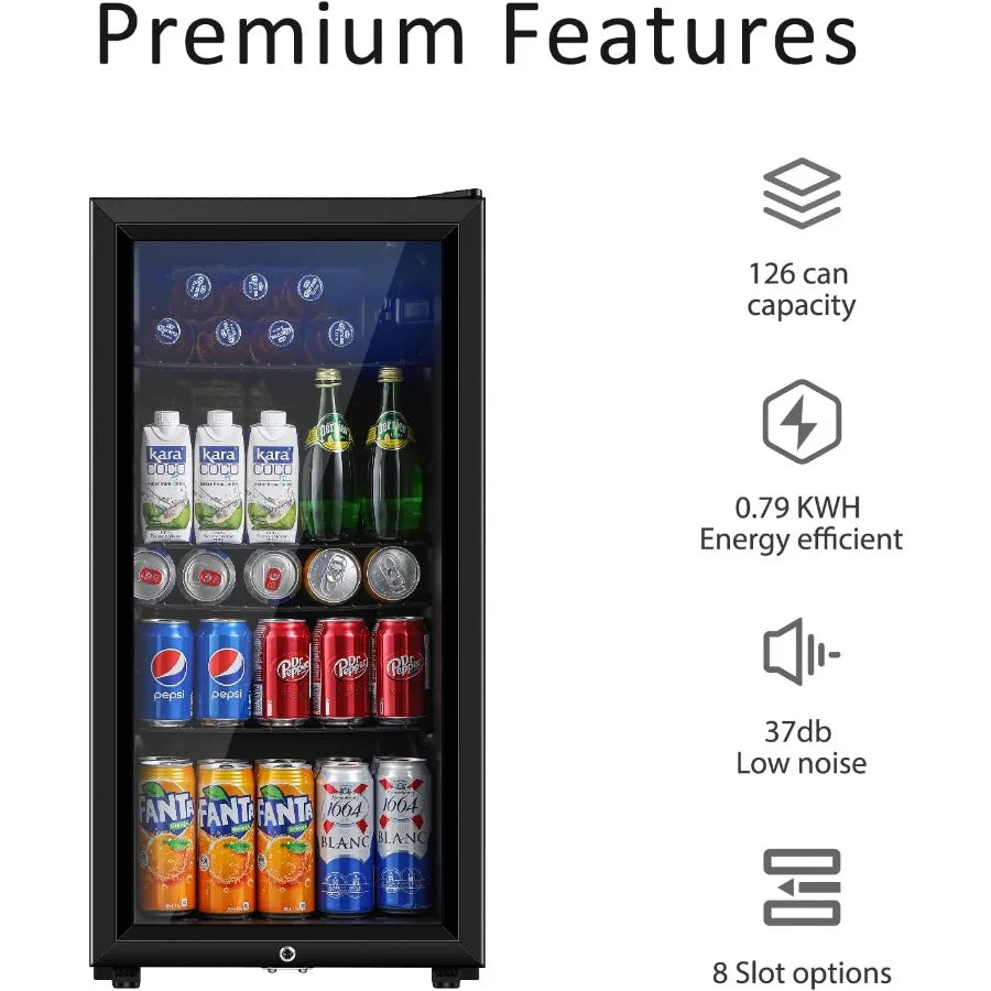 Beverage Refrigerator 3.2 Cu.ft Mini Fridge with Double Glass Door Cooler for Soda Beer or Wine for Home Office or Bar with Adj