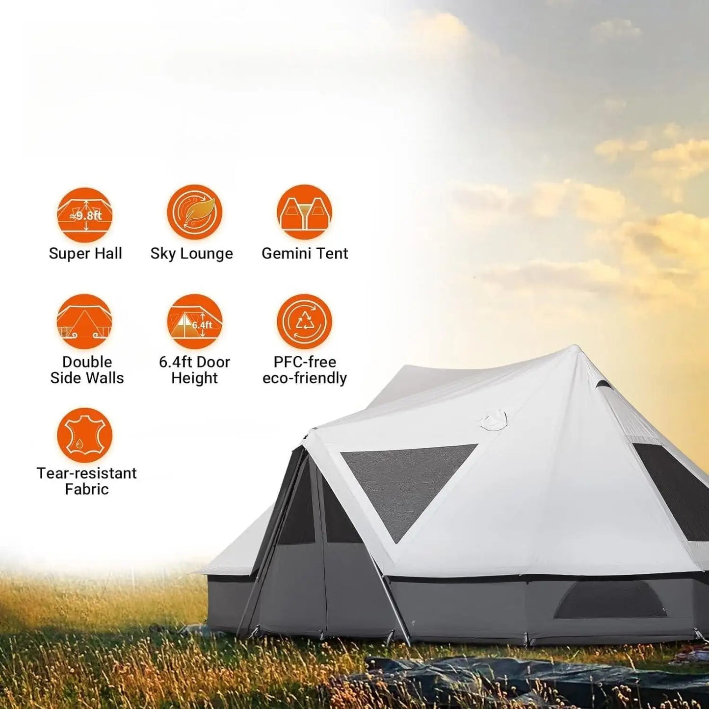 YC-Canvas Bell Yurt Tents, 4 Seasons Large Waterproof & Windproof Luxury Glamping Tent w/Stove Jack for Family Outdoor Camping,