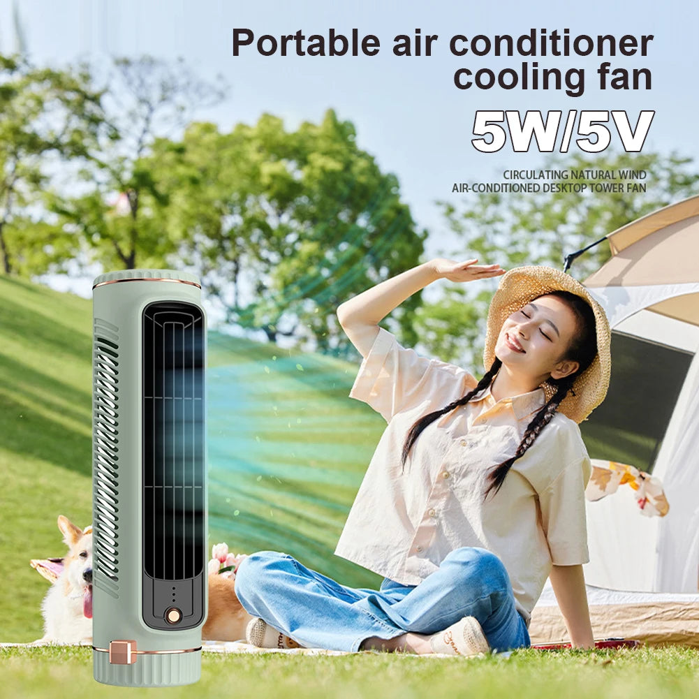 Portable Air Conditioner Fan 1200mAh Tower Fan 3 Speed Quiet Cooling Desk Fan Rechargeable Electric Vertical Fan for Home Office