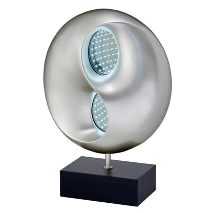 Ultra-Modern LED Table Lamp with Infinity Mirror, Black and Silver Finish, Antique Night Light for Bedroom Use