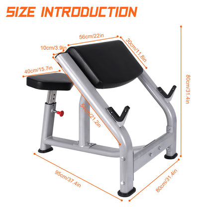 Preacher Curl Weight Bench Adjustable Bench Seat Seated Isolated Barbell Dumbbell Biceps Station for Home Gym Fitness Training