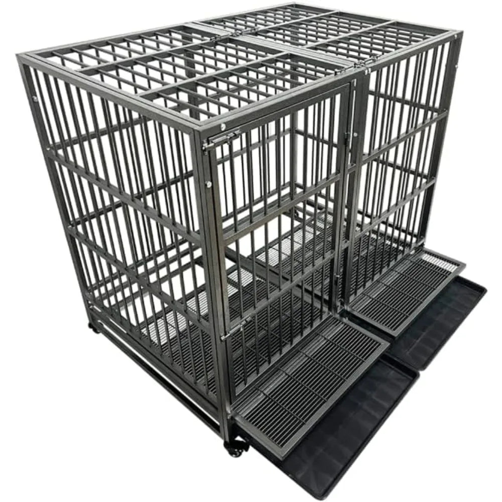 Masterpiece 54/48/42/38 Inch Heavy Duty Dog Crate Cage With Wheels, Indestructible And Escape Proof Steel Kennel Indoor For Hig