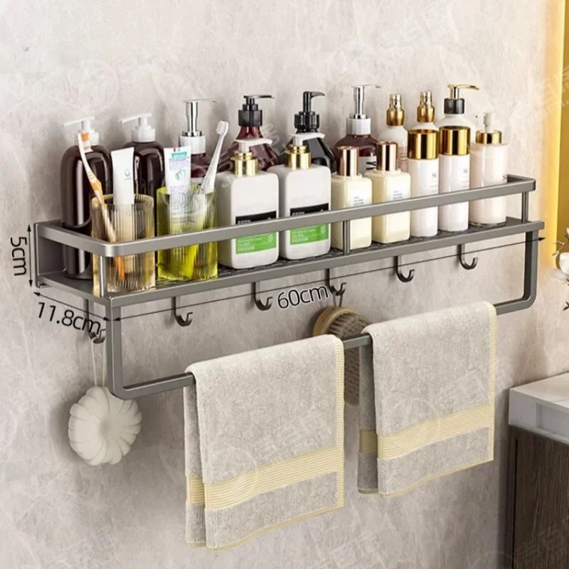 Wall Mounted Bathroom Shelf Punch-free Shampoo Storage Rack For Kitchen Holder Square Aluminum Bath Rack Organizer Accessories