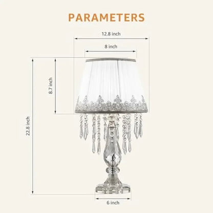 Modern Bedside Crystal Table Lamp with Ruched Fabric Lampshade Elegant Plug-in Crystal Chandelier Nightstand Room Decor