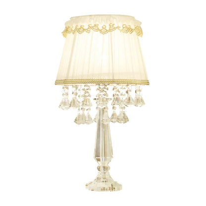 Modern Bedside Crystal Table Lamp with Ruched Fabric Lampshade Elegant Plug-in Crystal Chandelier Nightstand Room Decor