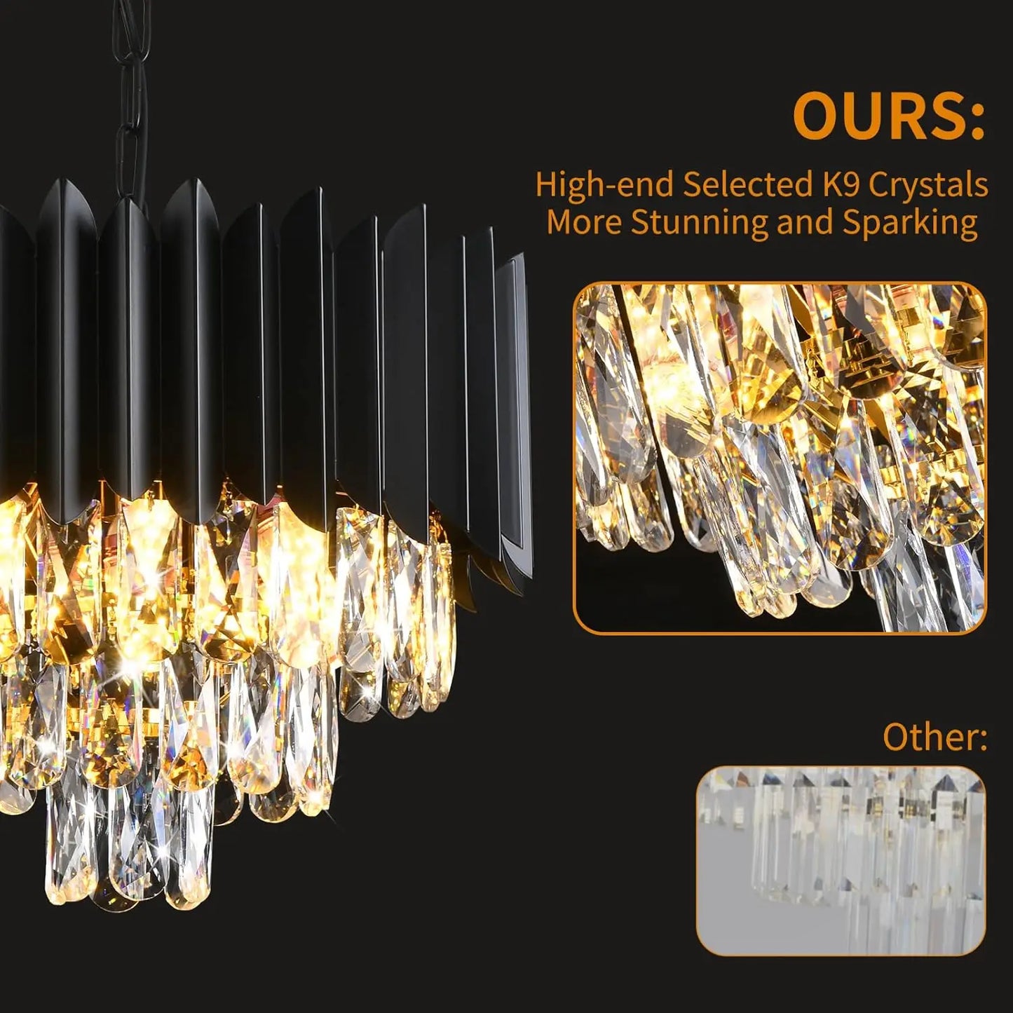 Modern Crystal Chandeliers 3-Tier K9 Round Crystal Chandeliers Light Fixture Small Black Ceiling Light Fixture for Dining Room