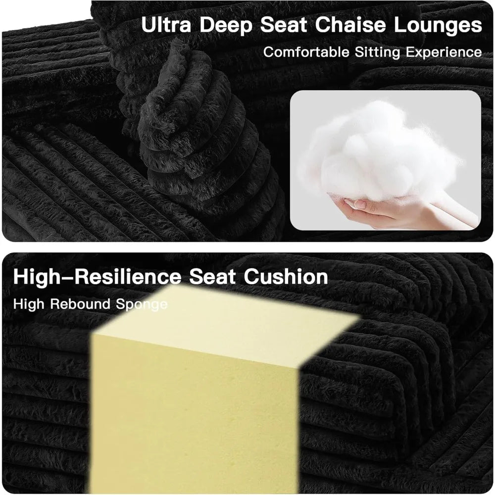 67" Oversized Chaise Lounge Sofa Chair Indoor, No Assembly Black Lounge Couch, Modern Corduroy Sleeper Couch Chair