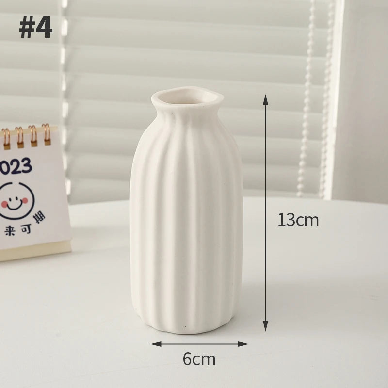 White Ceramic Vases Decorative Pottery Vase Dried Arrangement Flower Bottle Vases Decoration Home Room Decor Modern Decor Vases