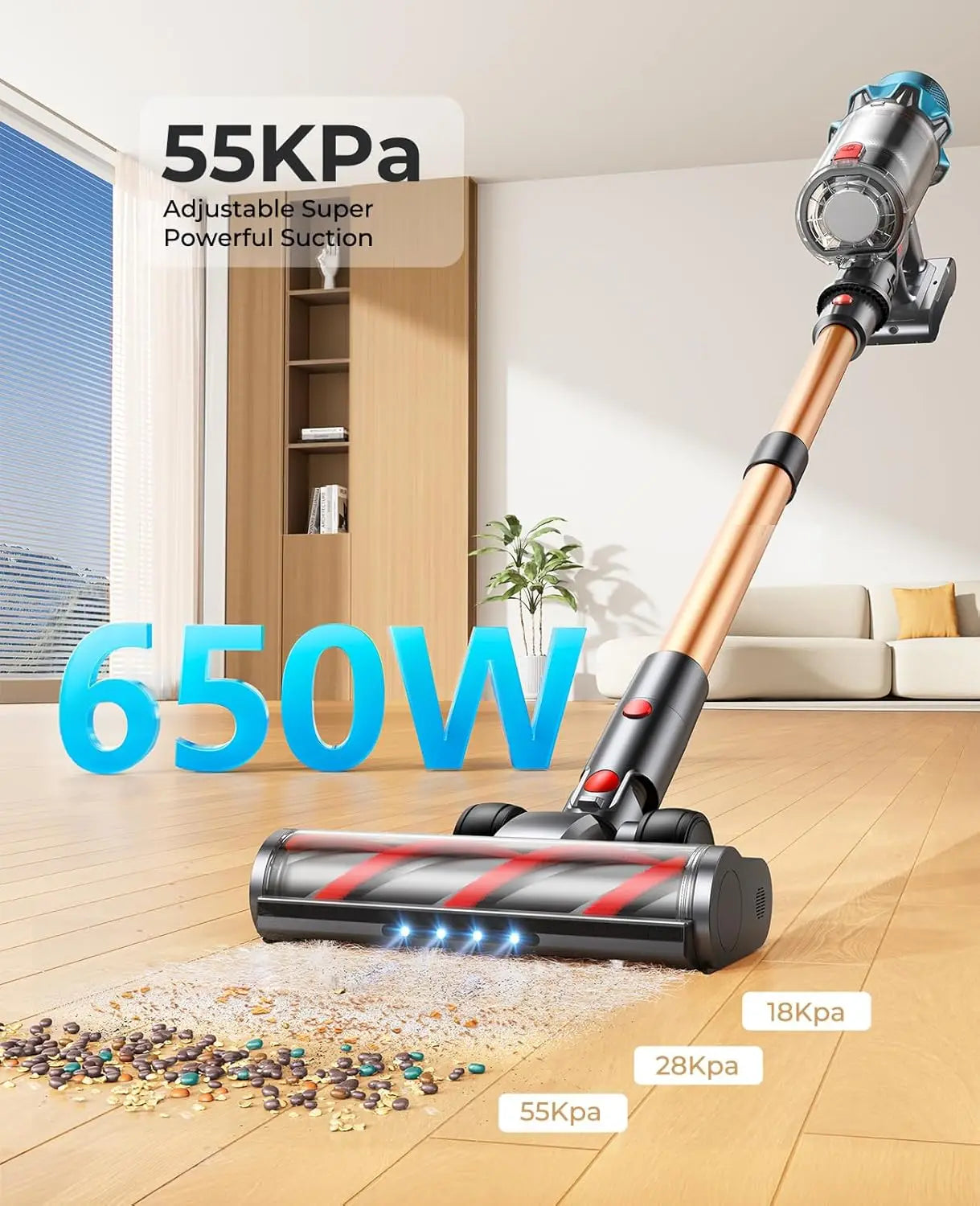 Cordless Vacuum Cleaner 650W/55Kpa, Stick Vacuum with 70 Min Runtime, Touch Display, 6-in-1 for Carpet/Hard Floor/Pet Hair